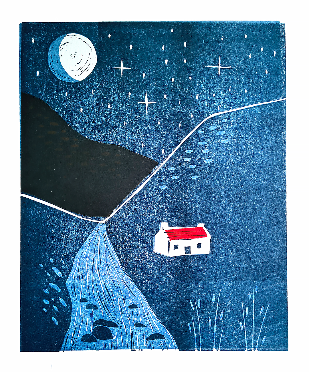 Causeway Coast linocut print by Amy McIlhenny